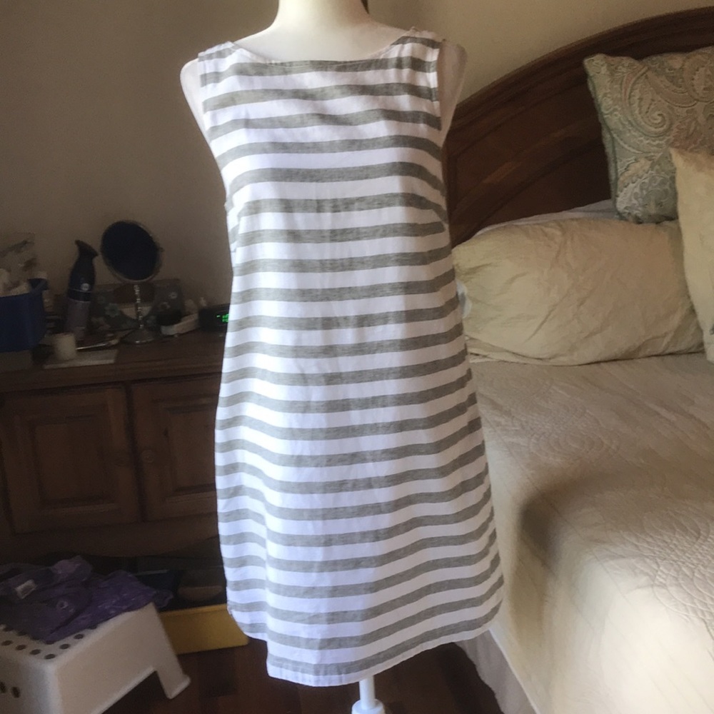 Beach Lunch Lounge Linen Blend Sleeveless Stripe Dress Size Small